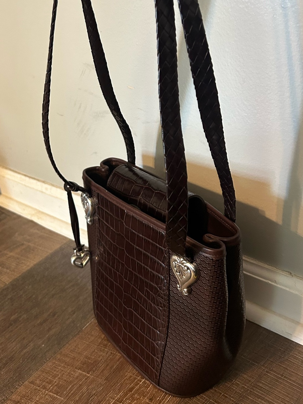 Brighton Dark Brown Croc-Embossed Women's Shoulder Bag